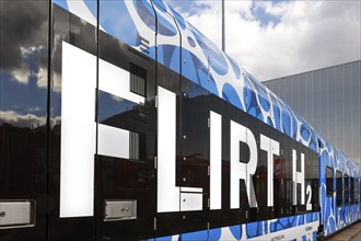 Flirt H2 hydrogen train at the InnoTrans trade fair. The FLIRT H2 train from Stadler consists of