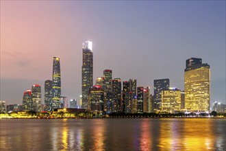 Guangzhou Canton skyline with skyscrapers city centre downtown in the evening in Guangzhou, China,