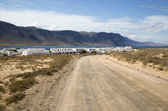 Dirt track leading to Caleta de Sebo village on Graciosa island, Lanzarote, Canary Islands, Spain,