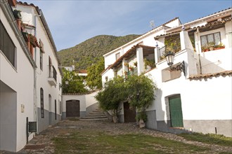 Whitewashed houses in Linares de la Sierra, Sierra de Aracena, Huelva province, Spain, Europe