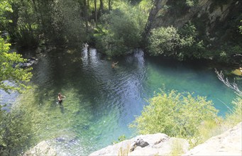 Plunge pool swimming pond, Cueva del Gato, Benaojan, Serrania de Ronda, Malaga province, Spain,