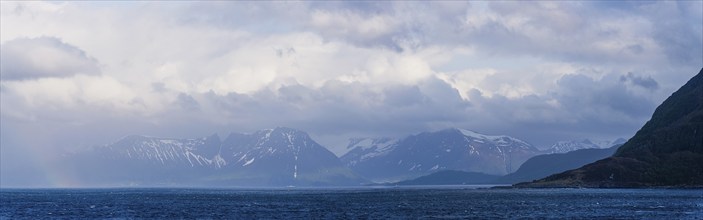 Panorama of Mountains and Fiord around ALESUND, Geirangerfjord, Norway, Europe