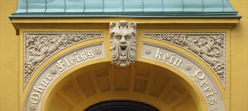 Detail of the left entrance portal of the Luitpold Primary School, built in 1901 in Art Nouveau