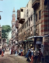 Cairo, Egypt, Street in the Arab Quarter, 1890, Historic, digitally restored reproduction from a