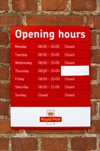 Opening hours of Royal Mail delivery office, Woodbridge, Suffolk, England, UK