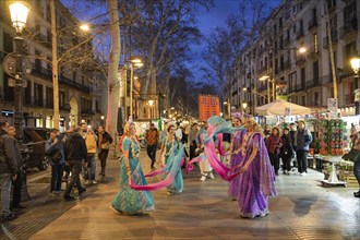 Hare Krishna dance group, La Rambla, Barcelona, Catalonia, Spain, Europe