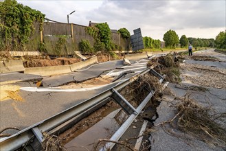 Flood on the Erft, here the federal road B265 destroyed by the water, Erftstadt, North