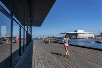 Terrace at the theatre, Skuespilhuset, behind the opera, Copenhagen, Denmark, Europe