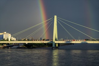 Severin Bridge over the Rhine, Rainbow, Cologne, North Rhine-Westphalia, Germany, Europe