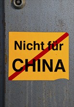 Sticker Not for China, Henrichshütte where parts of the plant were sold to China, Hattingen, Ruhr