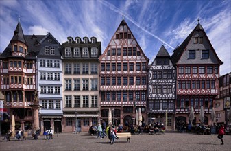 Römerberg, lively, Ostzeile, half-timbered houses, Old Town, Frankfurt am Main, Hesse, Germany,