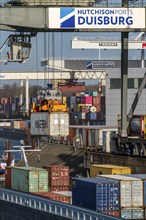 Port of Duisburg Ruhrort, Container freighter being loaded and unloaded at DeCeTe, Duisburg