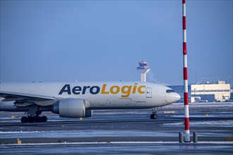 AeroLogic freighter Boeing 777F, on the way to the western runway, Frankfurt Airport FRA, Fraport,