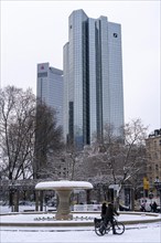 Winter in the city, Deutsche Bank building, Sparkasse, Trianon Frankfurt building, Opernplatz,