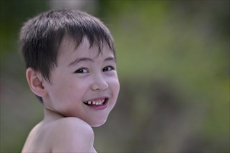 Child, boy, 5 years, portrait, multiethnic, smiles, laughs, Stuttgart, Baden-Württemberg, Germany,