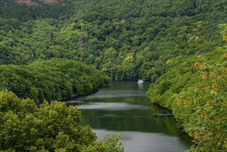 View of the Rursee from the Urfttassperre dam, Eifel National Park, North Rhine-Westphalia,