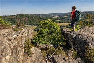 Eugenienstein, view into the Rur valley, landscape along the red sandstone route, in the Rureifel,