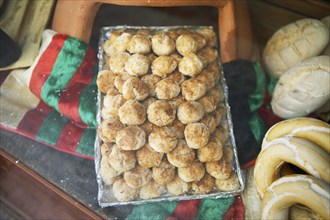 Aceitadas zamoranas or wheat cakes with aniseed oil for sale in the shop window, a speciality from