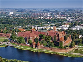 Aerial view of the monastery and the town of Marienburg. The Ordensburg, the former seat of the