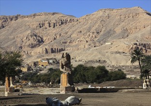 The Colossi of Memnon near Luxor, Arabic el-Colossat or es-Salamat, standing ancient Egyptian