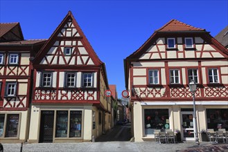 Half-timbered houses in the main street, Hassfurt, Hassfurt, Hassberge district, Lower Franconia,