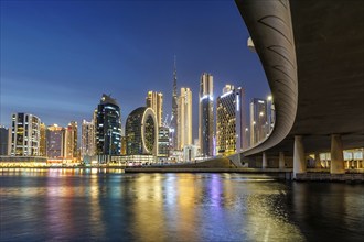 Dubai Burj Khalifa skyline tallest building in the world downtown at night in Dubai, United Arab