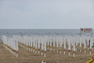 Bagni Lungomare, Chioggia. Bathing beach on the Adriatic in bad weather. All deckchairs are free.