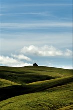 Isolated farm called buron on the Cezallier plateau in the Auvergne Volcanoes Regional Natural