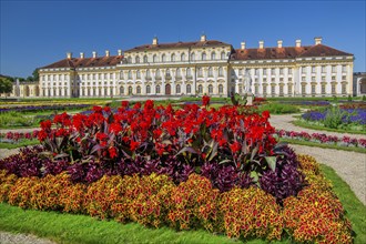 Garden parterre with flowerbeds in front of the New Palace in the Schleissheim Palace complex,