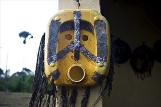 African mask made out of a recycled jerrycan Senegal