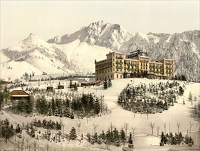 Rochers de Naye and Hotel de Caux in winter, Lake Geneva, Switzerland, Historic, digitally restored