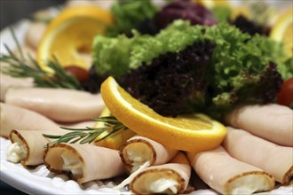 Antipasti: Turkey breast rolls with Waldorf salad