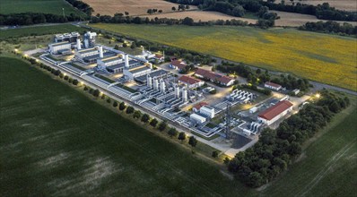 Aerial view of the Mallnow natural gas compressor station of Gascade Gastransport Gmbh, Mallnow