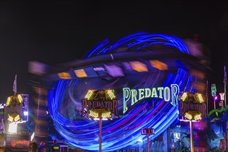 Predator overhead ride in motion, night shot, Oktoberfest, Festwiese, Theresienwiese, Munich, Upper