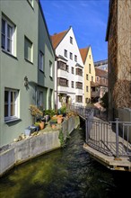 Confluence of the middle and lower Lech Canal, city canal, Augsburg, Swabia, Bavaria, Germany,