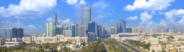 UAE, United Arab Emirates, Abu Dhabi downtown panorama and financial center skyline, Asia