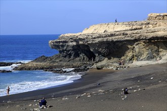 Black sand beach and cliffs at Ajuy, Fuerteventura, Canary Islands, Spain, Europe