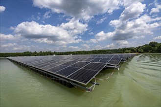 Germany's largest floating solar power plant on the Silbersee III, a quarry pond no longer used for