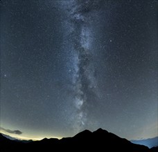 Milky Way and starry sky with Montafon mountains, Tschagguns, Rätikon, Montafon, Vorarlberg,