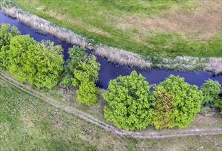 Aerial photo, natural course of the Spree, Mönchwinkel, 16 05 2023