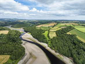 River Emme and Red Cove from a drone, Mothecombe, Plymouth, South Devon, England, United Kingdom,