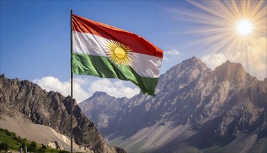 The flag of Kurdistan flutters in the wind