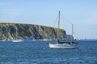 Yachts and boats on Swanage Bay, Swanage, Dorset, England, United Kingdom, Europe