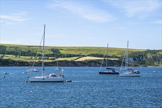 Yachts and boats on Swanage Bay, Swanage, Dorset, England, United Kingdom, Europe