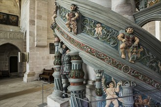 Interior view, monastery church, pulpit, Cistercian monastery Bebenhausen, Tübingen,