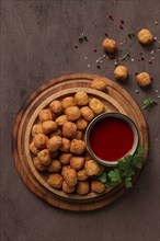 Chicken popcorn, deep fried, nuggets, close-up, rustic, no people