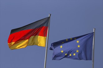 German and European flags waving in the wind