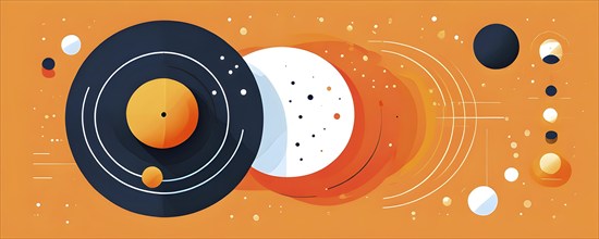 Abstract geometric illustration of circular shapes and spheres in a minimalist composition, AI