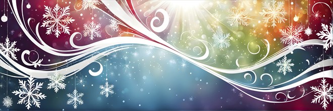 Abstract illustration wallpaper of different Christmas symbols, vibrant colors and soft swirling