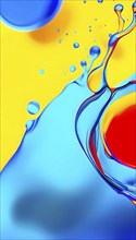 Abstract image with vibrant blue and red blobs and liquid shapes on a yellow background, AI